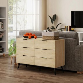 HOMCOM Comodă cu 6 Sertare, Unitate de Depozitare pentru Dormitor, Living, 110x40x75 cm, Lemn Natural | Aosom Romania