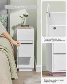 NOA77 - Set 2 Noptiere, 25 cm, foarte inguste, cu 2 sertare si spatiu deschis - Alb / Sonoma / Negru