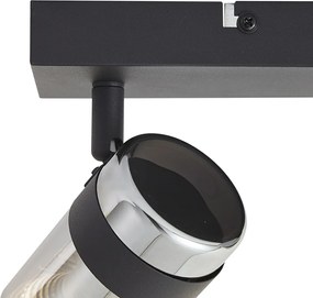 Spot de plafon negru cu sticlă fumurie, cu 3 lumini, rotativ și înclinabil - Gianni
