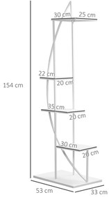 Outsunny Jardiniera din Metal cu 5 Etajere, Suport de flori pentru Interior si Exterior, 53x33x154cm, Alb | Aosom Ro