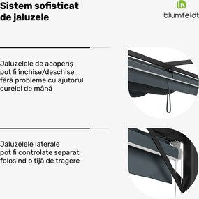 Blumfeldt Pantheon Robust Pergola, 3x4 m Oțel vopsit în câmp electrostatic, rezistent la intemperii, cu rulouri laterale.