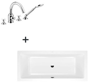 Set cada baie incastrata 180x80 cm VilleroyBoch si baterie cu montare pe cada, crom lucios, Temisto