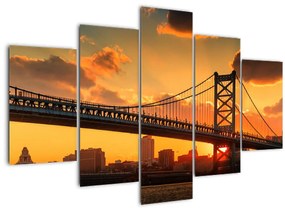 Tablou - Apus de soare peste Podul Ben Franklin, Philadelphia (150x105 cm)