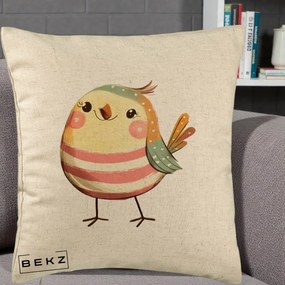 Perna Decorativa Pui Kawaii Pastel Dungat, 40x40 cm, Bej, Husa Detasabila, Perna Inclusa, BEKZ®