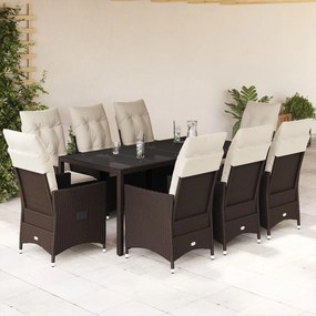 3276775 vidaXL Set mobilier de grădină cu perne, 9 piese, maro, poliratan