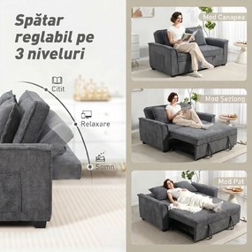 HOMCOM 3 în 1 Canapea Extensibilă 2 Locuri cu Spătar Reglabil în 3 Poziții și 2 Perne Chenille, Gri Închis | Aosom Romania