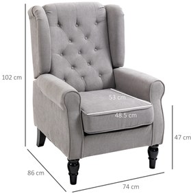 HOMCOM Fotoliu Chesterfield Gri, Confortabil, Comod și Spațiu Generos pentru Living, 74x86x102 cm | Aosom Romania
