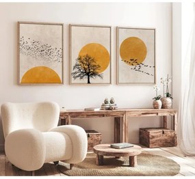 Set de 3 tablouri cu ramă foto 50 x 70 cm, bej/portocaliu