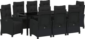 vidaXL Set de masă pentru grădină cu pernă 9 pcs Negru poliratan