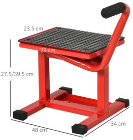 HOMCOM Suport pentru Motociclete din Oțel, Capacitate max 150 kg, cu Suprafață de Cauciuc și Manivelă, 27.5x51-69x34 cm, Roșu | Aosom Romania