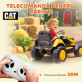 AIYAPLAY Mașină Electrică pentru Copii 3-6 Ani, Licențiată Oficial de CAT, 12V, Control Manual și cu Telecomandă, Galben | Aosom Romania
