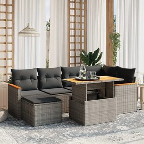 vidaXL Set canapele de grădină, 7 piese, cu perne, gri, poliratan