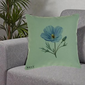 Perna Decorativa Mac Albastru Acuarela, 40x40 cm, Verde, Husa Detasabila, Perna Inclusa, BEKZ®
