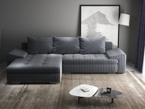 Colțar extensibil dumonde cu ladă de depozitare si sezut confortabil din spuma high-density, Leonardo Ambience Gri 260x185 cm