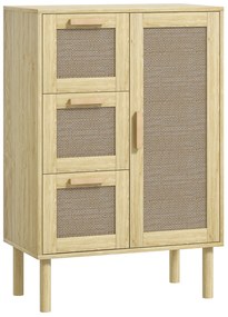 HOMCOM Armoire mobilier de depozitare stil boem cu 3 sertare și 3 rafturi, fațadă din răchită țesută, compact, 55 x 30 x 82 cm | Aosom Romania