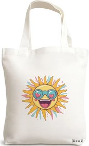 Sacosa de Panza pentru Cumparaturi, Geanta Tote, model Sun faces 19 38 x 34.5 cm, Alba, BEKZ®