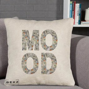 Perna Decorativa MOOD Money Grafic Urban, 40x40 cm, Bej Canapea, Husa Detasabila, Perna Inclusa, BEKZ®