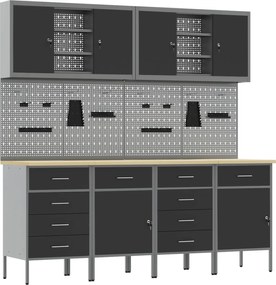 vidaXL Dulap de lucru cu sertar 10 pcs Negru Lemn ingineresc și oțel