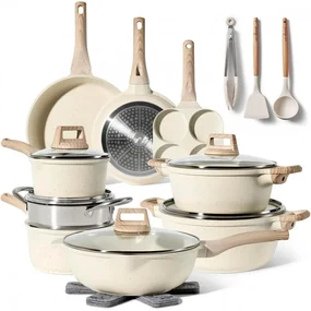 Set oale si tigai Just Perfecto JL-721, 21 h, Finisaj marmura, Inductie, Oala aburi, Accesorii, Bej
