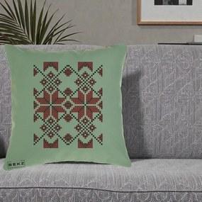 Perna Personalizata Motiv Traditional Cusatura Rosu-Negru, 40x40 cm, Verde, Husa Detasabila, Perna Inclusa, BEKZ®