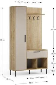 Set pentru hol crem/în culoare naturală cu aspect de lemn de stejar 108x195x35 cm Heidy – Marckeric