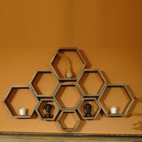 Set 9 rafturi perete Hexa Homs,Seia A620,lemn natur,30325