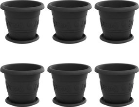 vidaXL Ghivece pentru plante 6 pcs Negru Ø 26 x 21.5 cm Plastic
