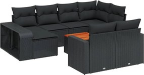 vidaXL Set canapele de grădină cu perne, 11 piese, negru, poliratan