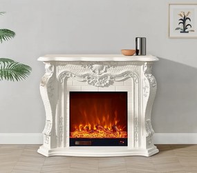 Șemineu electric cu efect LED realist cu 12 culori, Comodă TV, design elegant, control vocal și telecomandă, fără încălzire, 120 cm, Alb