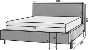 Pat matrimonial bej tapițat cu spațiu de depozitare cu somieră 180x200 cm Plissa – ELTAP