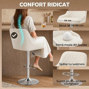 HOMCOM Set 2 Scaune de Bar Rotative și Reglabile pentru Bucătărie, Metal, Alb | Aosom Romania