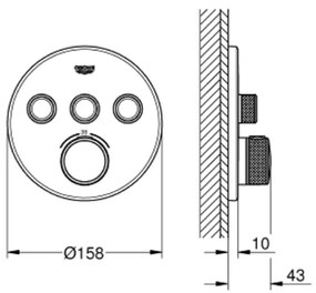 Baterie dus incastrata termostatata crom, rotunda, cu 3 iesiri, Grohe SmartControl