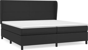 vidaXL Pat box spring cu saltea, negru, 200x200 cm, piele ecologică