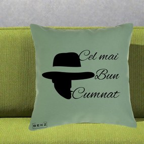 Cadou pentru Cumnat - Perna Personalizata Cel mai Bun Cumnat cu Silueta Palarie, 40x40 cm, Verde, Husa Detasabila, Perna Inclusa, BEKZ®