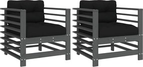 vidaXL Scaune de grădină cu perne, 2 buc., gri, lemn masiv de pin