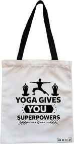 Sacosa de Panza pentru Cumparaturi, Geanta Tote, Yoga gives you super powers, Cu fermoar, 38x34.5 cm, Alba, BEKZ®