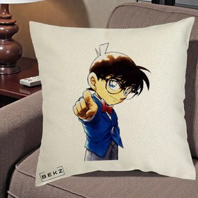 Perna Personalizata Detective Conan Conan Arata, 40x40 cm, Ecru, Husa Detasabila, Perna Inclusa, BEKZ®