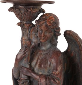 Sfeșnic din polirășină, maro, model înger, finisaj antichizat, 40 x 15 x 13 cm, „Ange”