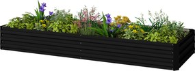 Outsunny Pat de grădină dreptunghiular jardiniere exterioară 241 x 90,5 x 30 cm tablă de oțel ondulată negru | Aosom Romania