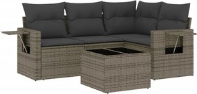 vidaXL Set canapea de grădină cu perne, 5 piese, gri, poliratan