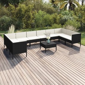 3094632 vidaXL Set mobilier de grădină cu perne, 11 piese, negru, poliratan