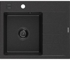 Mexen Ben chiuvetă granit 1-cupă cu scurgător stânga 600 x 500 mm negru/argintiu metalic, sifon negru - 6522605000-73-B