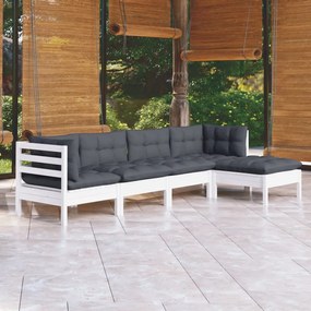3096359 vidaXL Set mobilier grădină cu perne, 5 piese, alb, lemn de pin