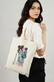 Sacosa de Panza pentru Cumparaturi, Geanta Tote, model The best mom, 38x34.5 cm, Alba, BEKZ®