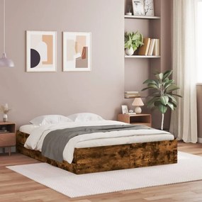 vidaXL Cadru pat cu sertare stejar fumuriu 150x200 cm lemn prelucrat