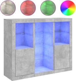vidaXL Servantă cu lumini LED, 3 buc., gri beton, lemn prelucrat