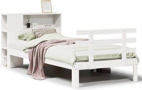vidaXL Pat cu bibliotecă fără saltea, alb, 75x190 cm, lemn masiv pin