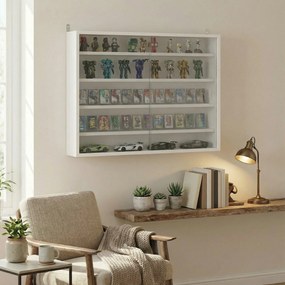 HOMCOM Vitrină de perete din lemn cu polițe reglabile și 2 uși glisante din sticlă 80x9,5x60 cm alb | Aosom Romania