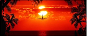 Tablou - apus de soare cu avion (120x50 cm)