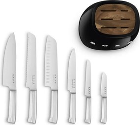 Set de cuțite cu suport SMEG KBSF02BL, 7 piese, Manere din lemn de salcam, Otel inoxidabil german, Negru
